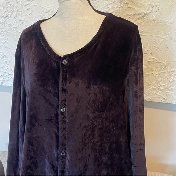 CP Shades Women’s Velvet Button Down Long Sleeve Tunic Top Purple Plum Sz M - Picture 3 of 7